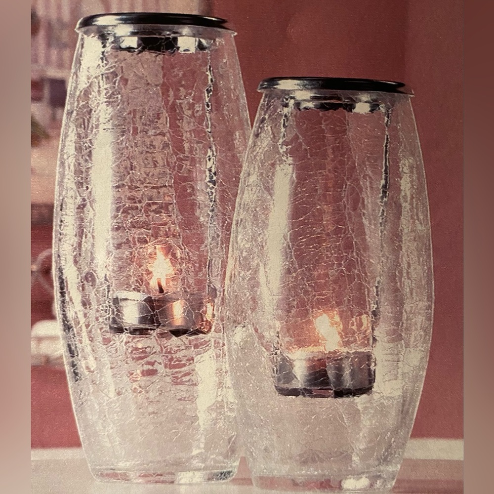 ***OASIS set/2 vases/candleholders from Home Interiors crackle glass